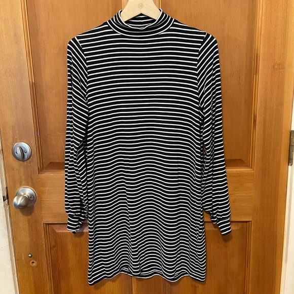 Reformation Jeans Striped Nadine Mock Neck Balloon Sleeve Dress - Picture 2 of 7